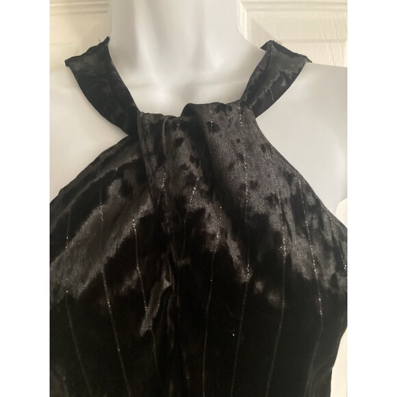 Express Velvet High Neck Tank Sz XS Black Metallic Stripe Keyhole Stretch NWOT - Picture 4 of 11
